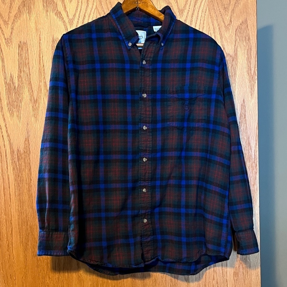 Chaps Navy and Brown Plaid Button Down Shirt